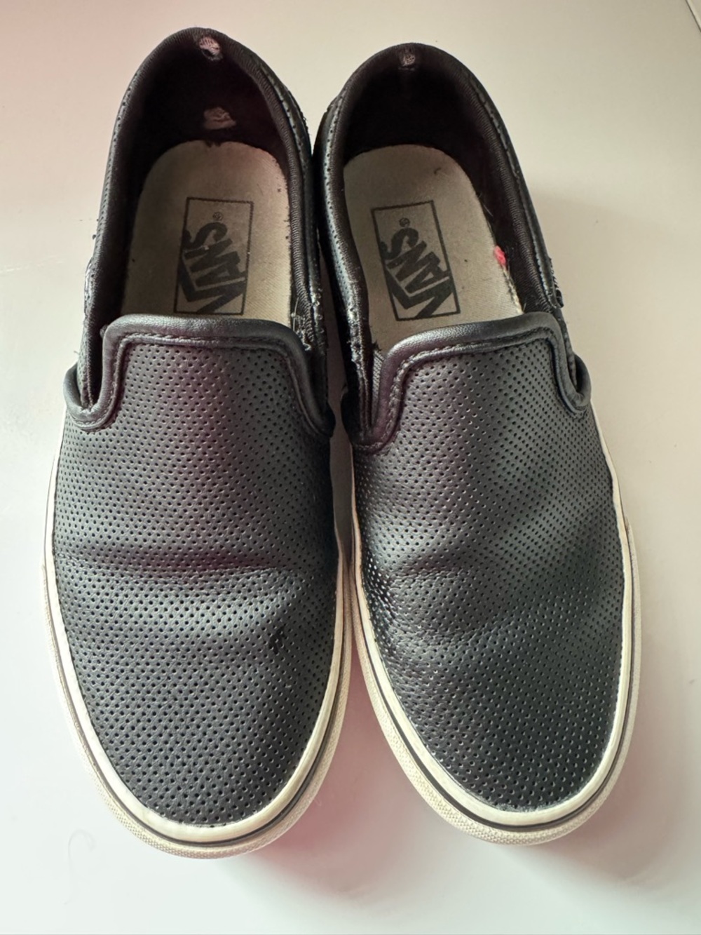 Vans Black Slip-On Perforated Leather Sneakers with White Trim